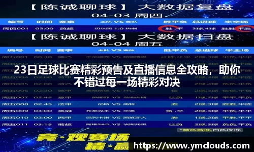 23日足球比赛精彩预告及直播信息全攻略，助你不错过每一场精彩对决
